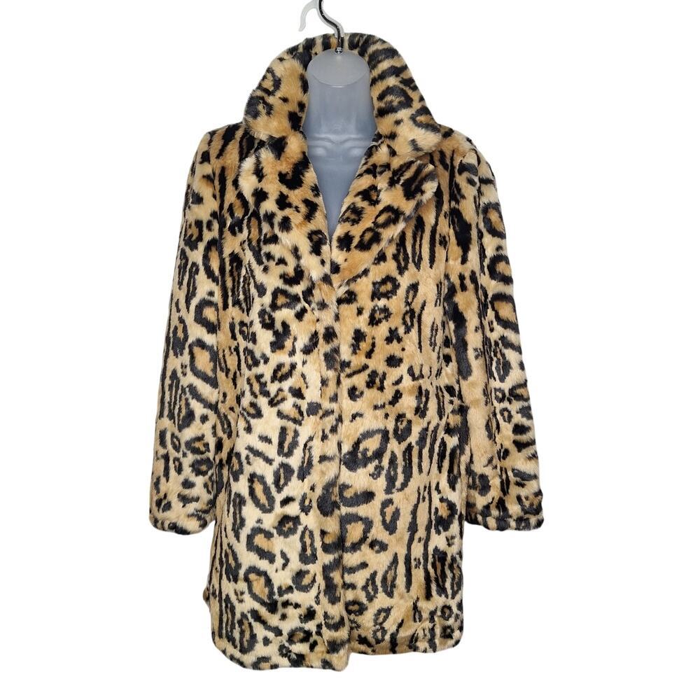 Faux Fur Leopard Print Coat Small Fuzzy Forever 21 Retro Pinup Rockabilly Punk